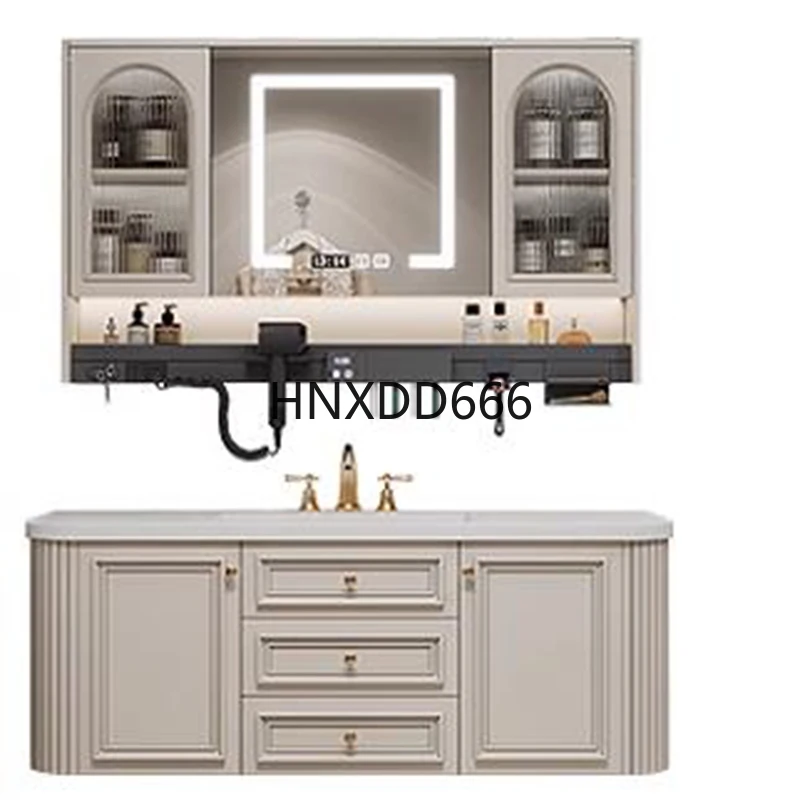 

Туалетный столик в кремовом стиле, открытые полки с раковиной для хранения туалетного столика для ванной комнаты, ящики, японская мебель для дома Spiegelkast LLBC