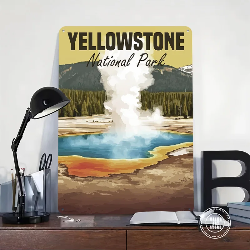 Yellowstone National Park 3D Texture Metal Poster Customized Wall Art Tin Sign Gift for Mancave Living Room Decoration Man Decor
