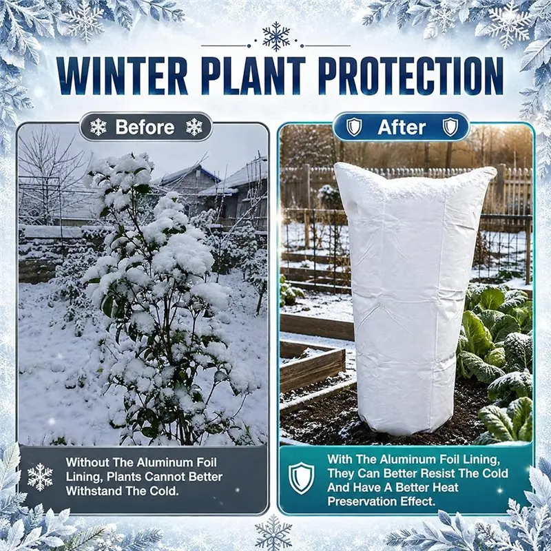 PORK-Winter Plant Freeze Protection Bag Frost Cover With Aluminum Liner & Drawstring For Potted Plants, Trees, Shrubs