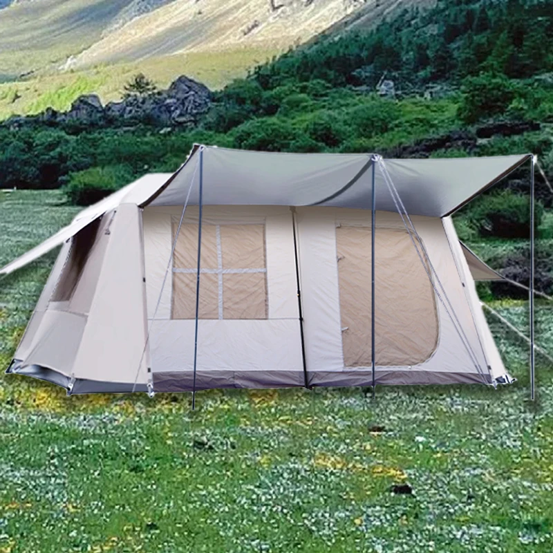 Large Tent Double-Layer Outdoor Fully Automatic Aluminum Pole Two Bedrooms and One Living Room Multi-Person Family Camping Outdoor Thickeneded Rainproof