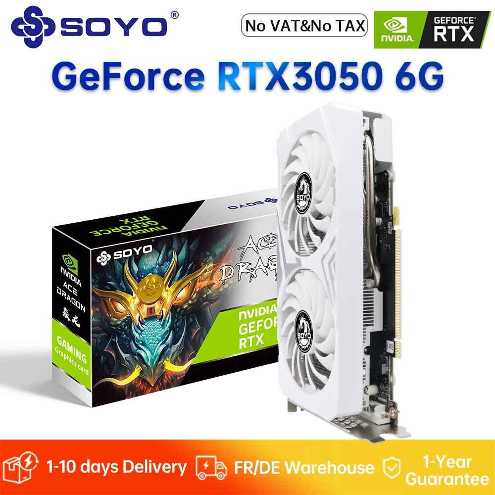 Carte graphique SOYO GeForce RTX3050 6G, mémoire GDDR6, compatible HDMI, DVI PCIE4.0x16, carte de jeu NVIDIA pour composants informatiques