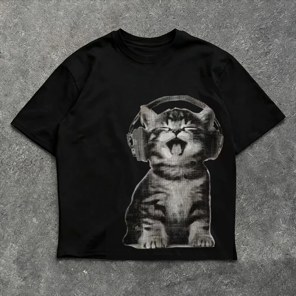 2026 Sommer Harajuku T-Shirts mit Buchstabengrafik Y2k Oberteile Katzen-Print Damen High Street T-Shirt Streetwear Vintage Tee Kleidung – Detail 5