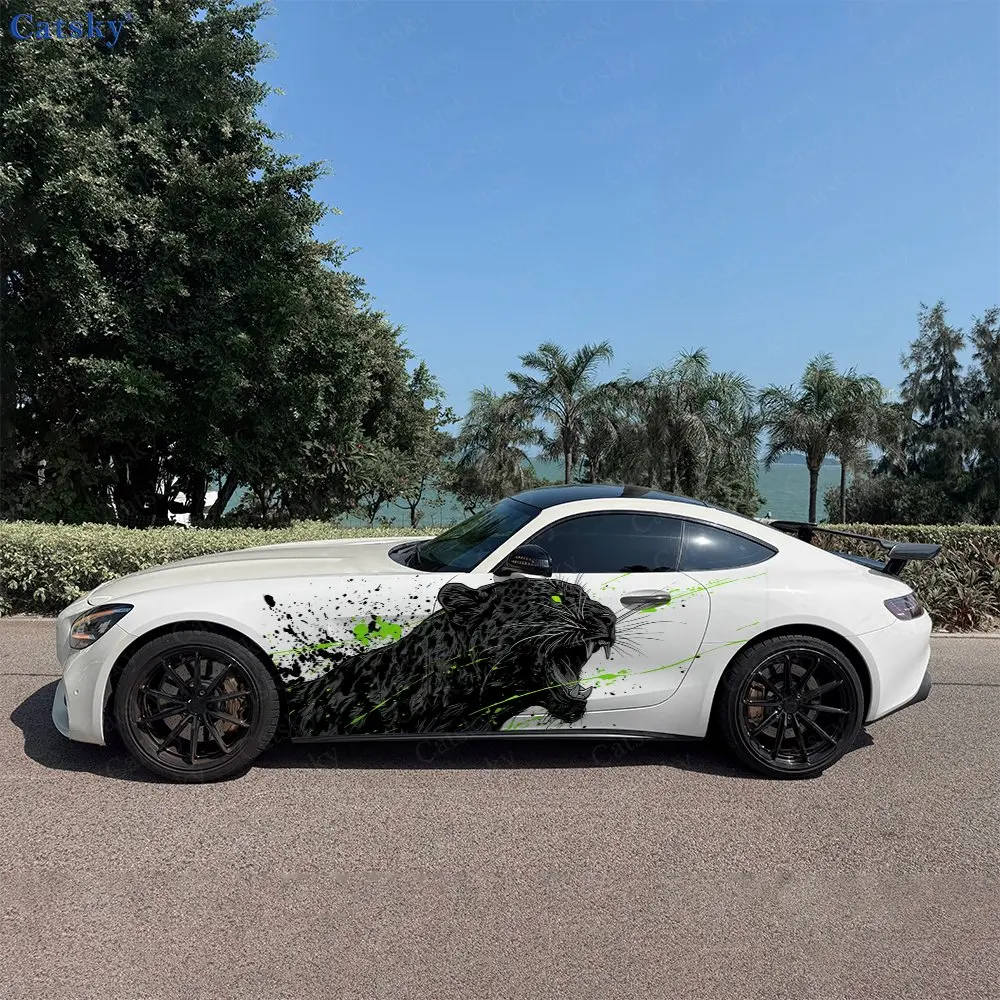 

2pcs Green Flame Tiger,Durable, Fade-resistant, Enhance Vehicle Aesthetics With Bold Artistic Design Car Vinyl Wraps
