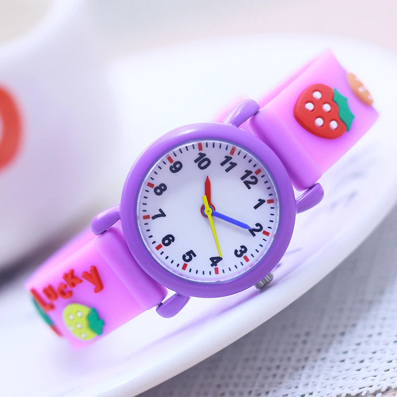 Chaoyada Mode Mooie Leuke 3d Aardbei Riem Digitale Quartz Horloges Voor Meisjes Kleine Kinderen Roze Paarse Verjaardagscadeaus Horloges