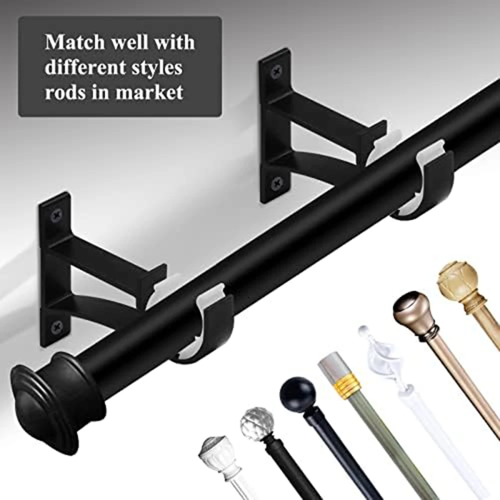 

4 Pack Heavy-Duty Black Curtain Rod Brackets Supports 15 Lbs Each For Window Rods Wardrobe Rods Clotheslines And Shower Rods