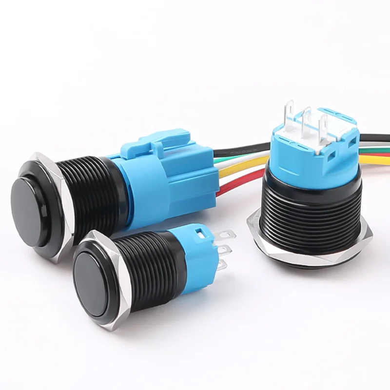 12/16/19/22mm nenhum interruptor de botão 1no1nc impermeável do metal das luzes liso/cabeça alta momentâneo que trava aço inoxidável