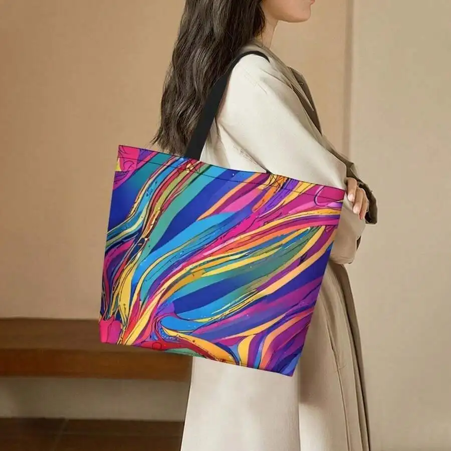 

Abstract Colorful Swirl Tote Bag Vibrant Painterly Style Casual Shoulder Bag For Women Men