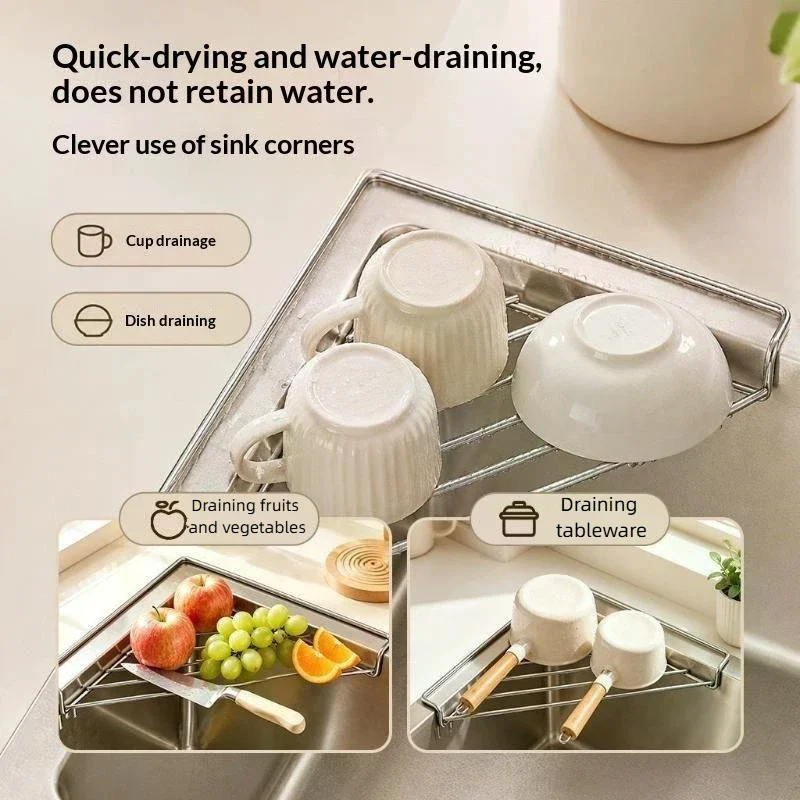 Stainless Steel Kitchen Sink Organizer Multifunctional Faucet Sponge: Drain Basket Dishcloth Scrubber Storage Rack