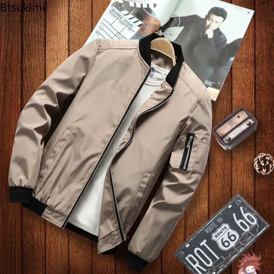 New Spring Autumn Men's Bomber Jackets Fashion All-match Casual Lightweight Jackets for Men Sports Windbreak Coats with Pockets