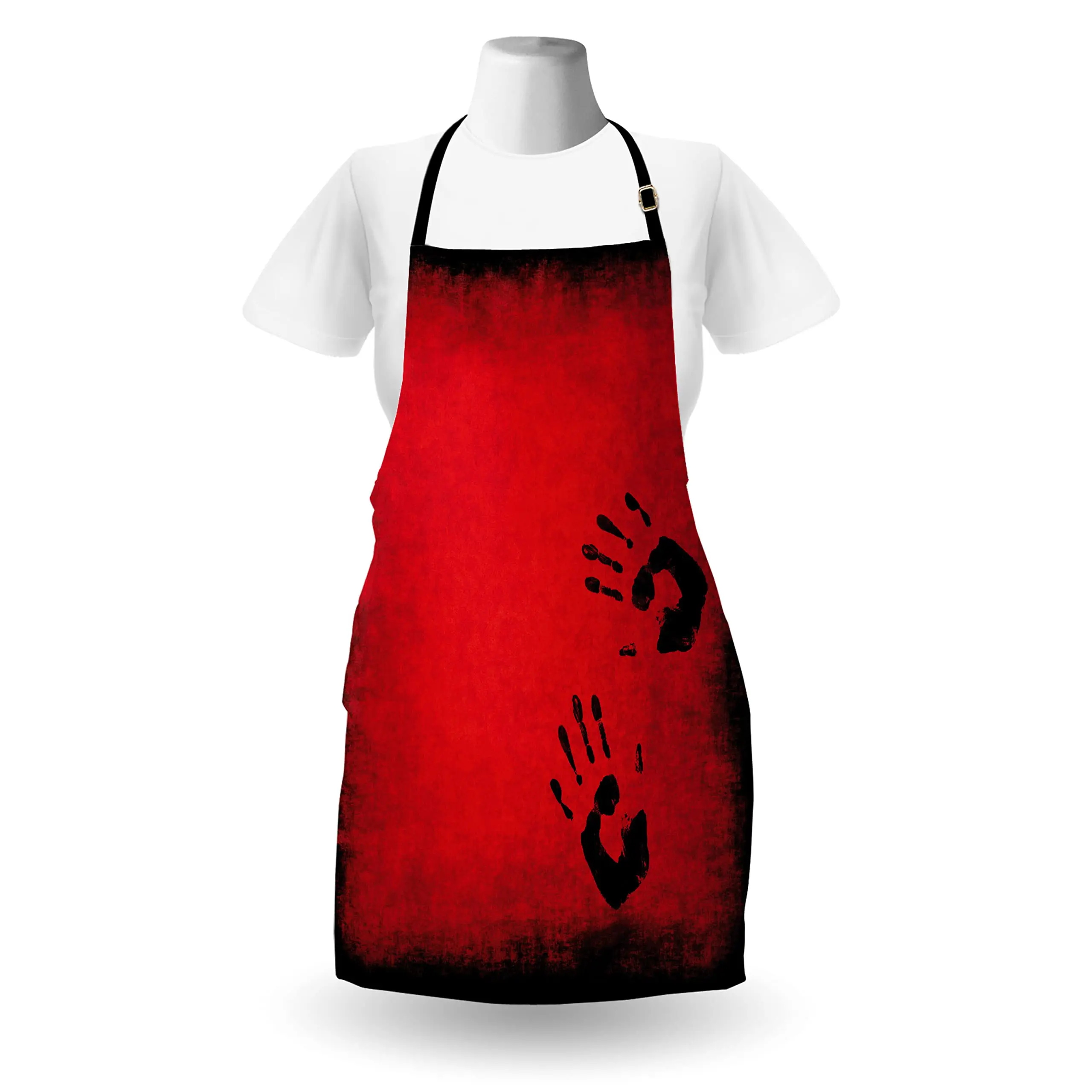 Halloween Apron, Grunge Horror Themed Hand Stains Dirty Weathered Effect Backdrop, Unisex Kitchen Bib with Adjustable Neck