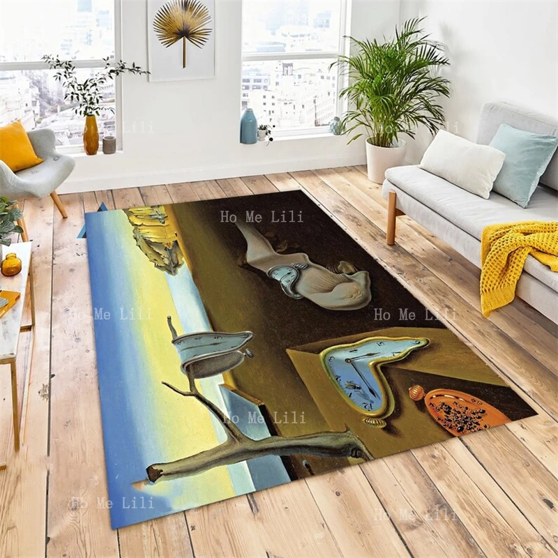 The Persistence Of Memory Picture Poster Art Melting Watches Clocks Surrealism Painting Flannel Floor Rug For Living Room