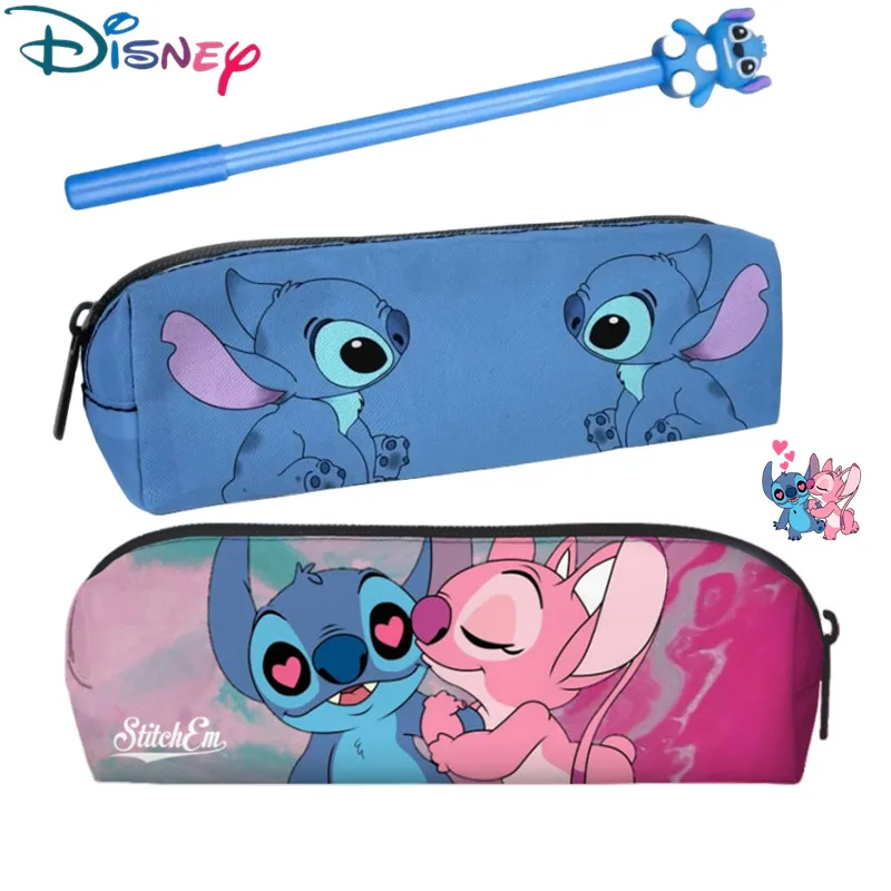 Anime 2pcs Disney Stitch Pencil Case pen set Kawaii Lilo & Stitch Print Pen Bag Cartoon Students Storage Bag Stationery Toy Gift