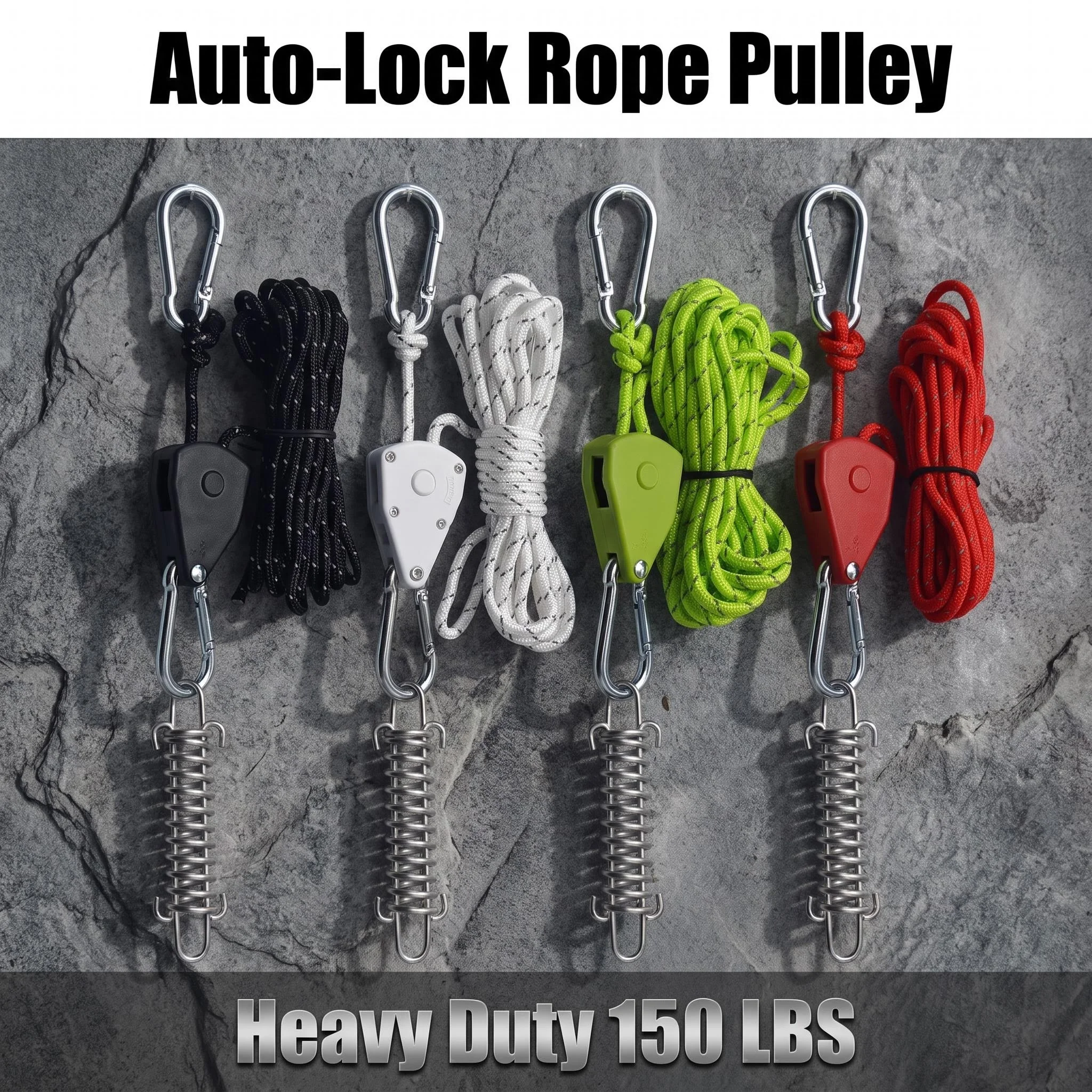 Tent Rope Ratchet Pulley Tensioner, 4m Self-Locking Guy Line Cord with Carabiner Clips for Camping Tarp Canopy Awning
