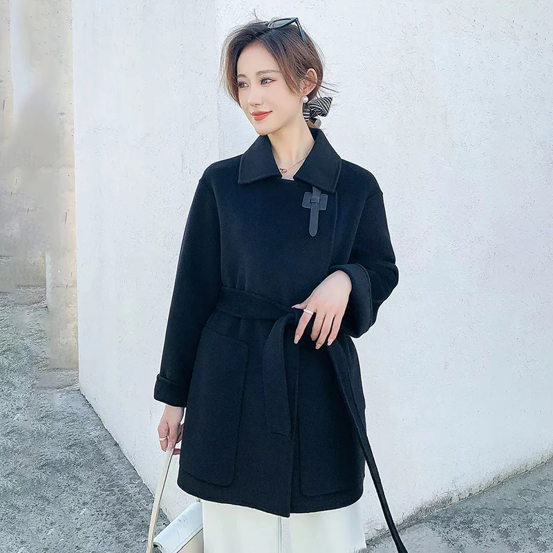 Double-sided Cashmere Coat Women\'s Winter New Mid length Belt Small Man Temperament Woolen Coat