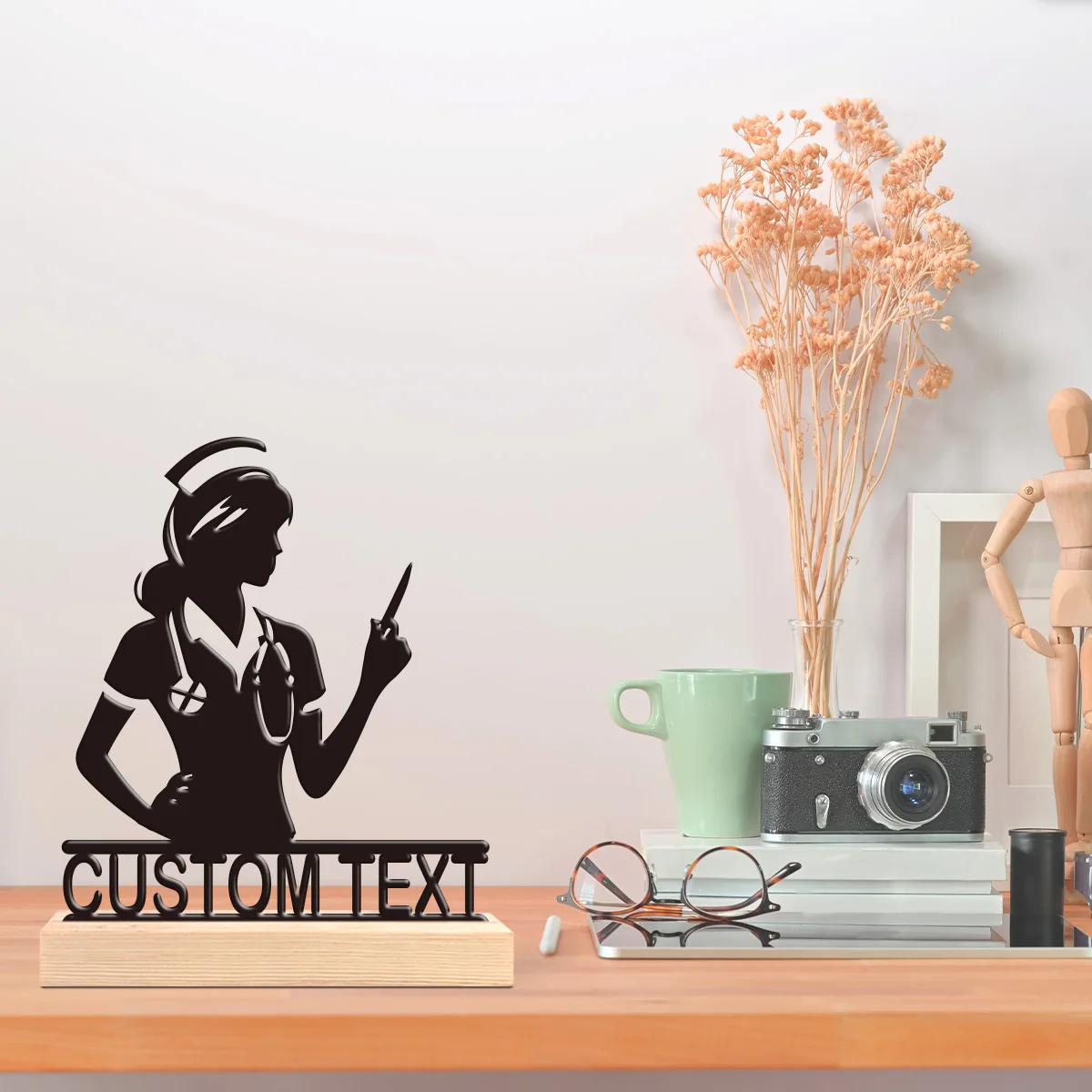1pc Fashionable Personalized Custom Metal Statue Custom Content With Wooden Base New Home Gift for Friends,Decorative Ornaments