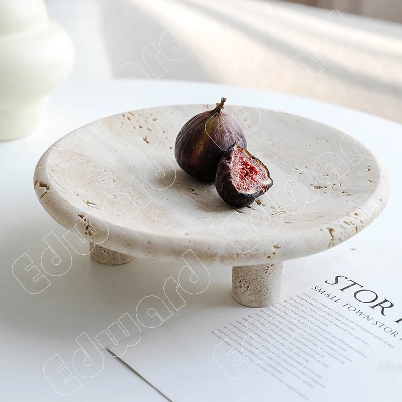 Stone Tray Nordic Style Trays Decorative Fruit Trays High Foot Storage Trays Cream Style Retro Decoration Household Use Plate