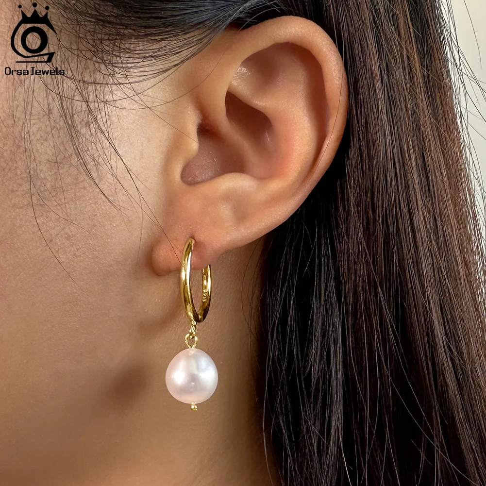 

ORSA JEWELS стерлингового серебра 925 пробы, классические белые круглые жемчужные серьги-капли, очаровательные модные универсальные вечерние украшения GPE50