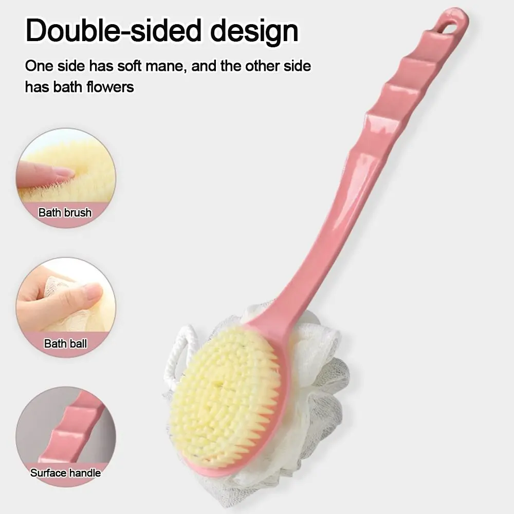 2-in-1 Double-sided Long Handle Shower Brush Anti slip Bath Brush 3 Colors Exfoliating Soft Bristle Shower Body Cleaning Tools