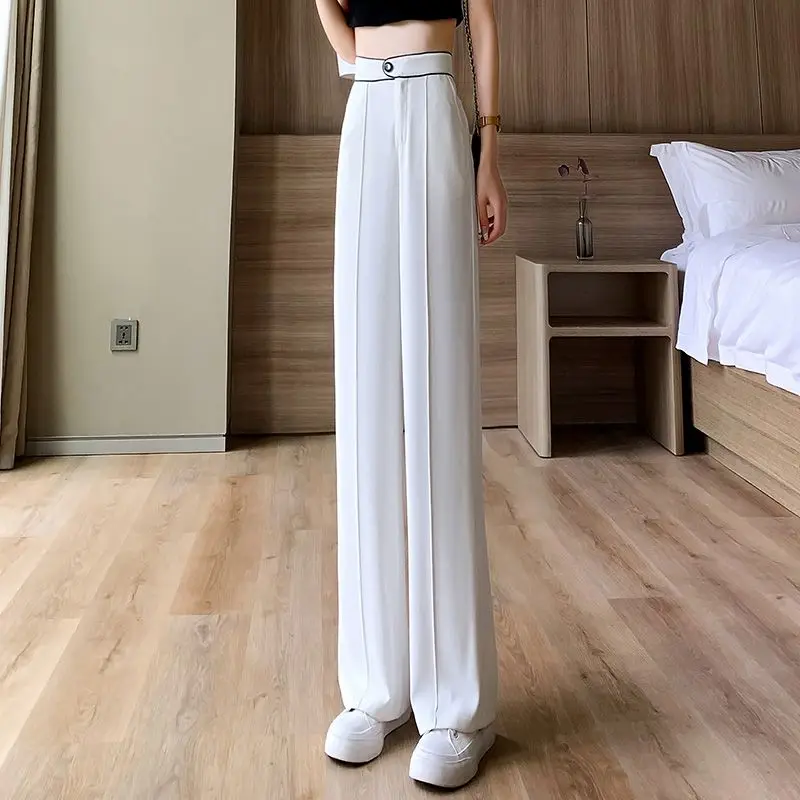 2023 Spring Summer Women Korean Style Casual Y2k Streetwear Straight Wide Leg Trousers Female Solid Color High Waist Suit Pants