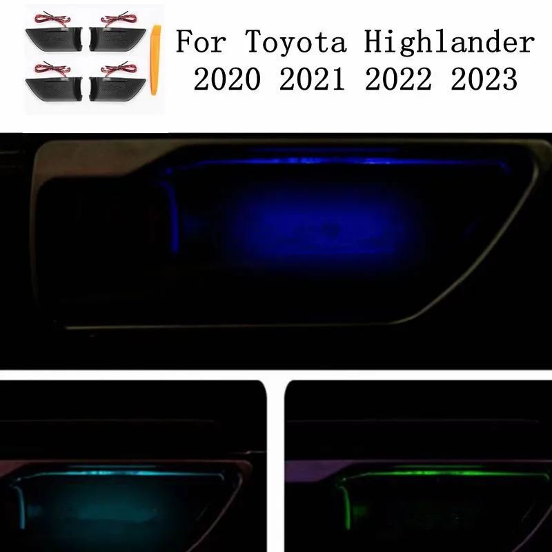 

For Toyota Highlander 2020 2021 2022 2023 Door Bowl Armrest Atmosphere Light Interior LED Blue Door Bowl Handle Frame Light