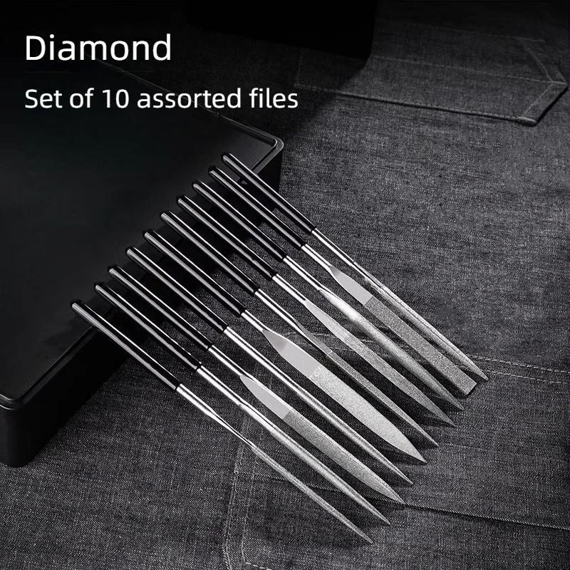 Deli 10Pcs Diamond Needle File Set 5x180mm Mini Needle File Kit For Stone Glass Metal Carving Craft Hand Tools Needle File Set