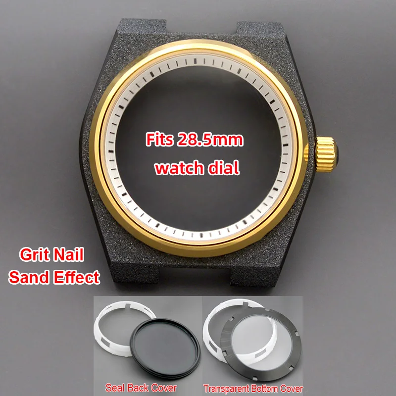 Black Super Player PRX Watch Case Grit Nail Sand Effect With Sapphire Glass 100M Waterproof Fit NH34 4R35 4R36 NH35 NH36 Movment