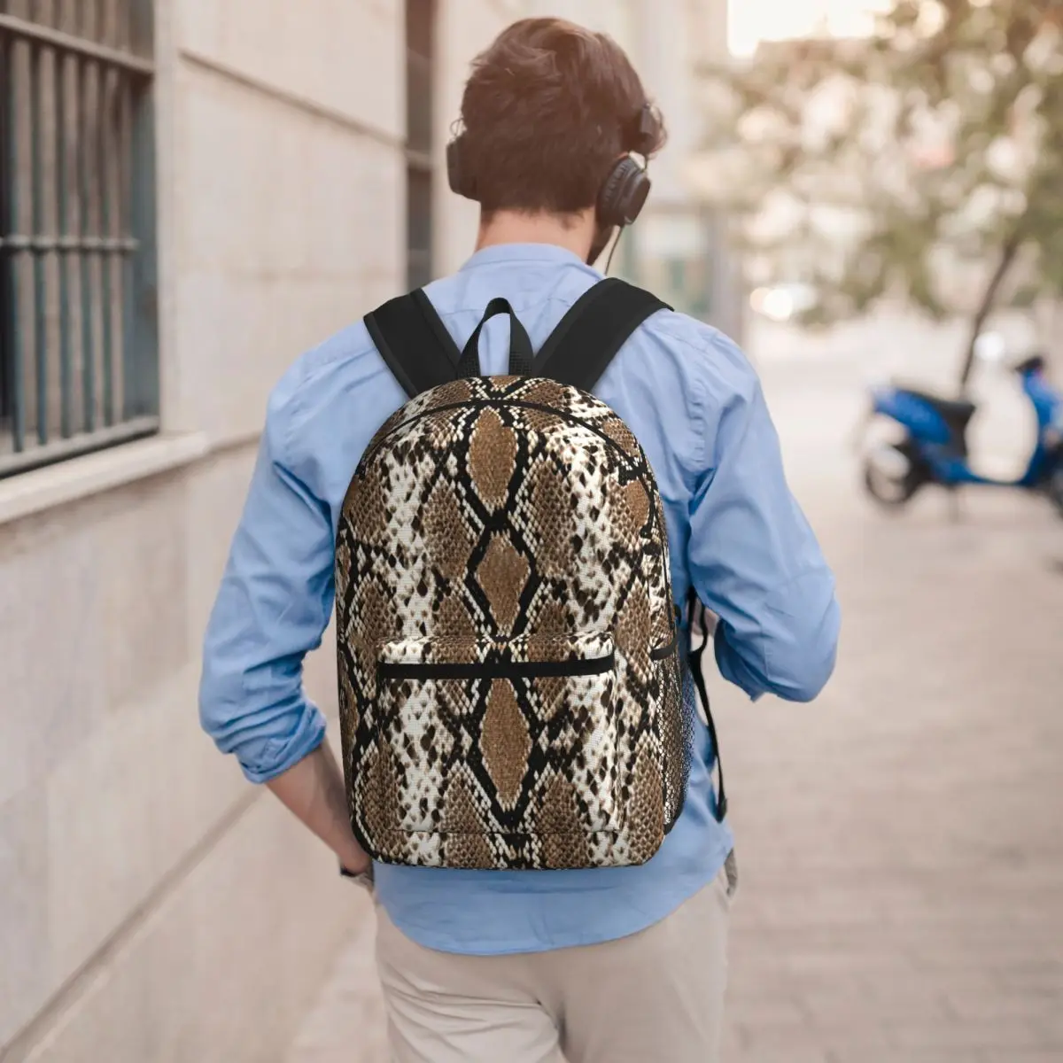 Python Skin, Snake Pattern Backpack Student BookBag Kids School Bag Laptop Shoulder Bags for Men Women