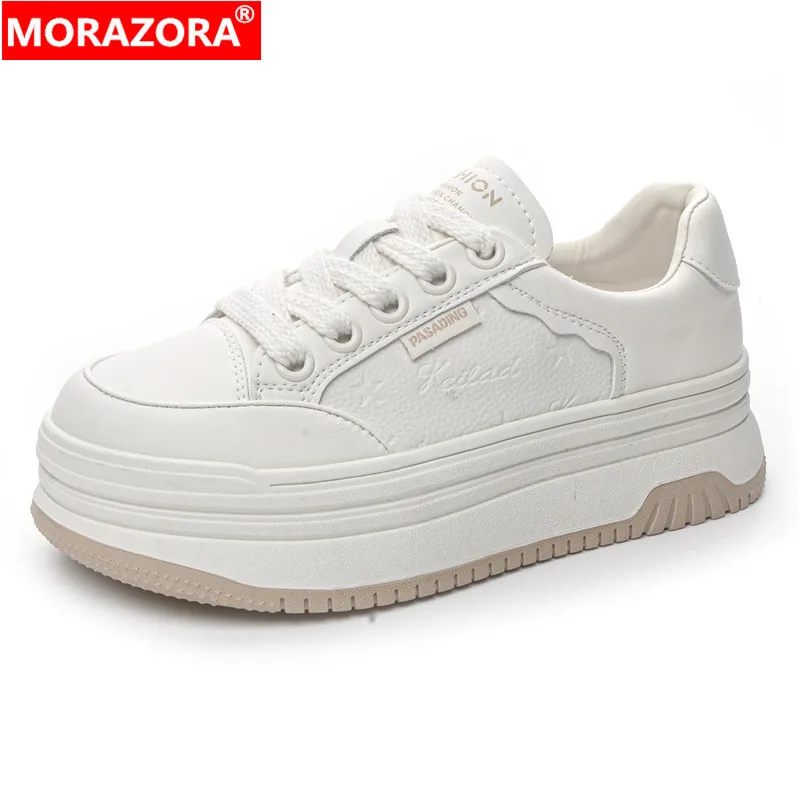 

MORAZORA Shoes Woman Genuine Leather Shoes Women Sneakers Lace Up Platform Shoes Solid Chunky Spring Autumn Ladies Casual Shoes