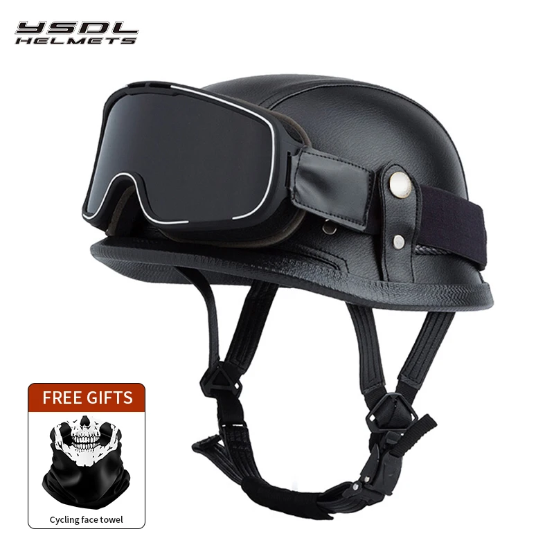 New German Style Cruise Retro Leather Half Helmet Women  Pedal  Men Motorcycle Helmet  Motorcycle Bucket Helmet  3C Standard