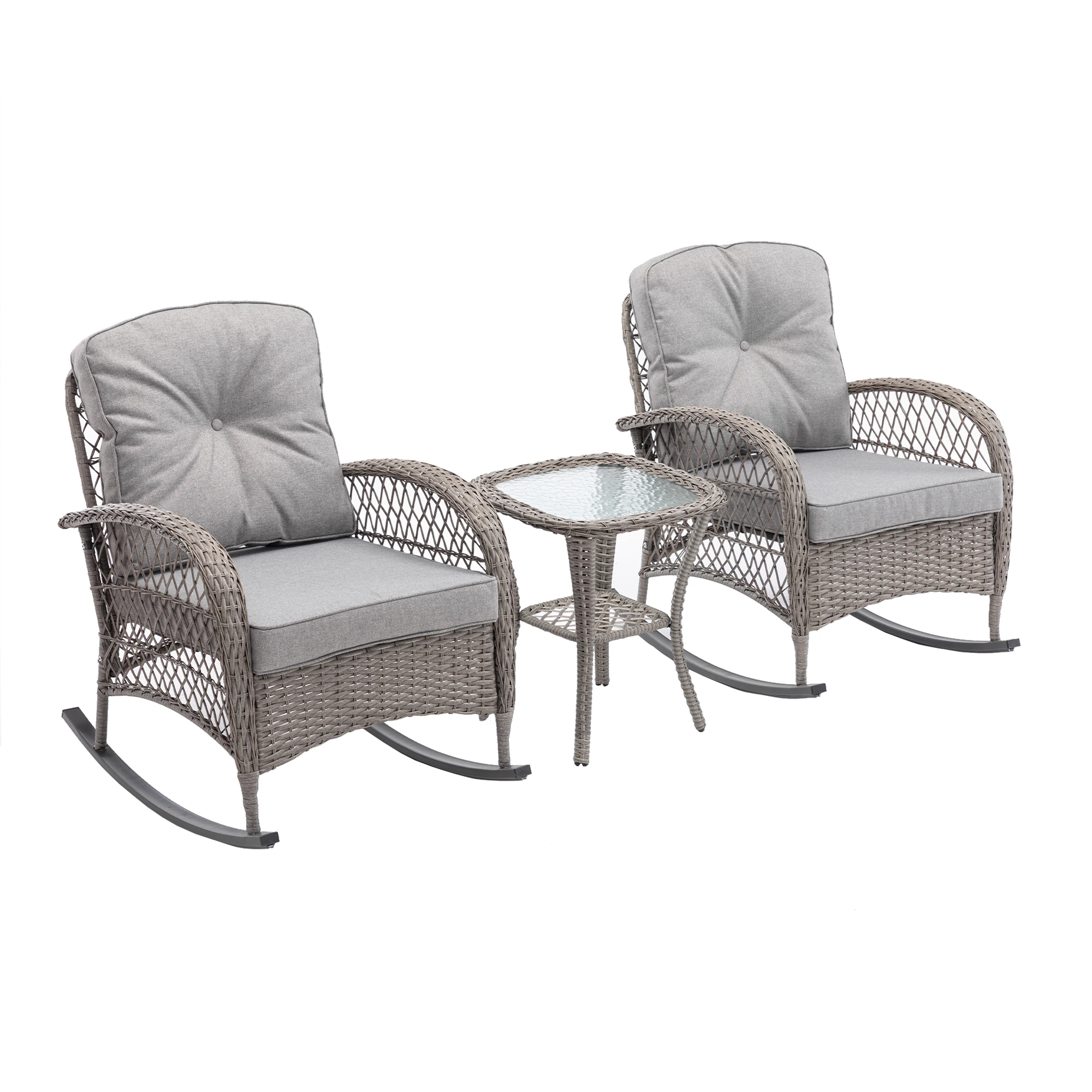 3pcs Outdoor Furniture Modern Wicker Rocking Chair Set Patio Outdoor Furniture Conversation Sets