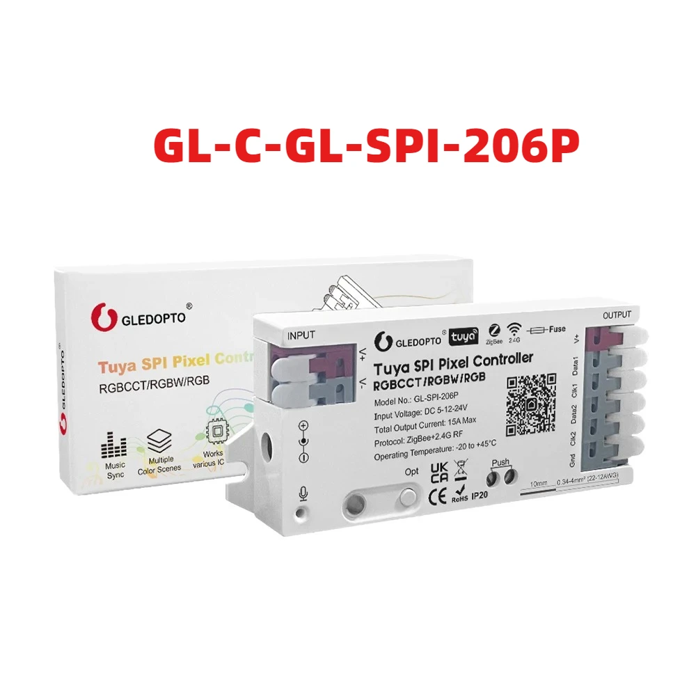 

Управление через приложение Tuya SPI Pixel GL-SPI206P Контроллер светодиодной ленты Smart Life ZigBee Динамический статический режим Музыкальный звуковой таймер Расписание