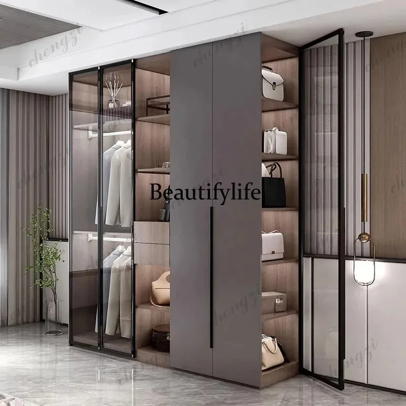 E182   Clothes Open storage Double wardrobe glass door Clothing cupboard wardrobe home wooden guarda roupa casal bedroom