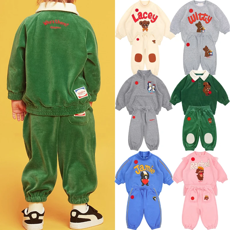 

2024 New Winter Children's Hoodie and Pants Set Kids Velvet Warm Clothing Girl Boy Autumn Winter Leisure Suit