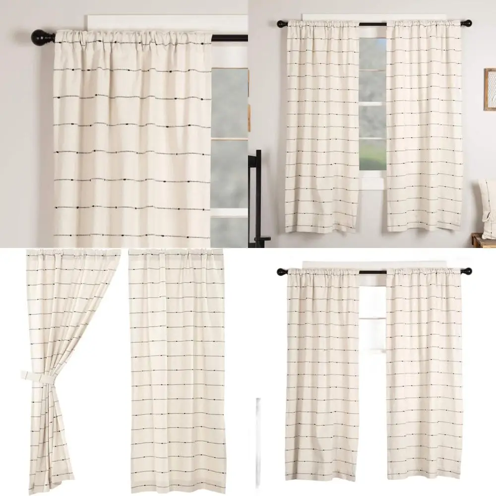 

Pair of 63 Urban Rustic Farmhouse Curtains, Natural Cream with Black Stripes