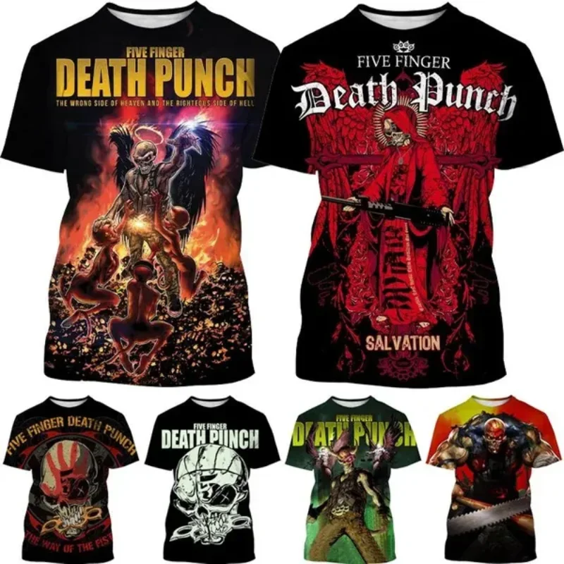 

Fashion Men Clothing New Metal Band 3D Print T-shirt Personalized Five Finger Death Punch Hip Hop Unisex Oversized T Shirt Tops