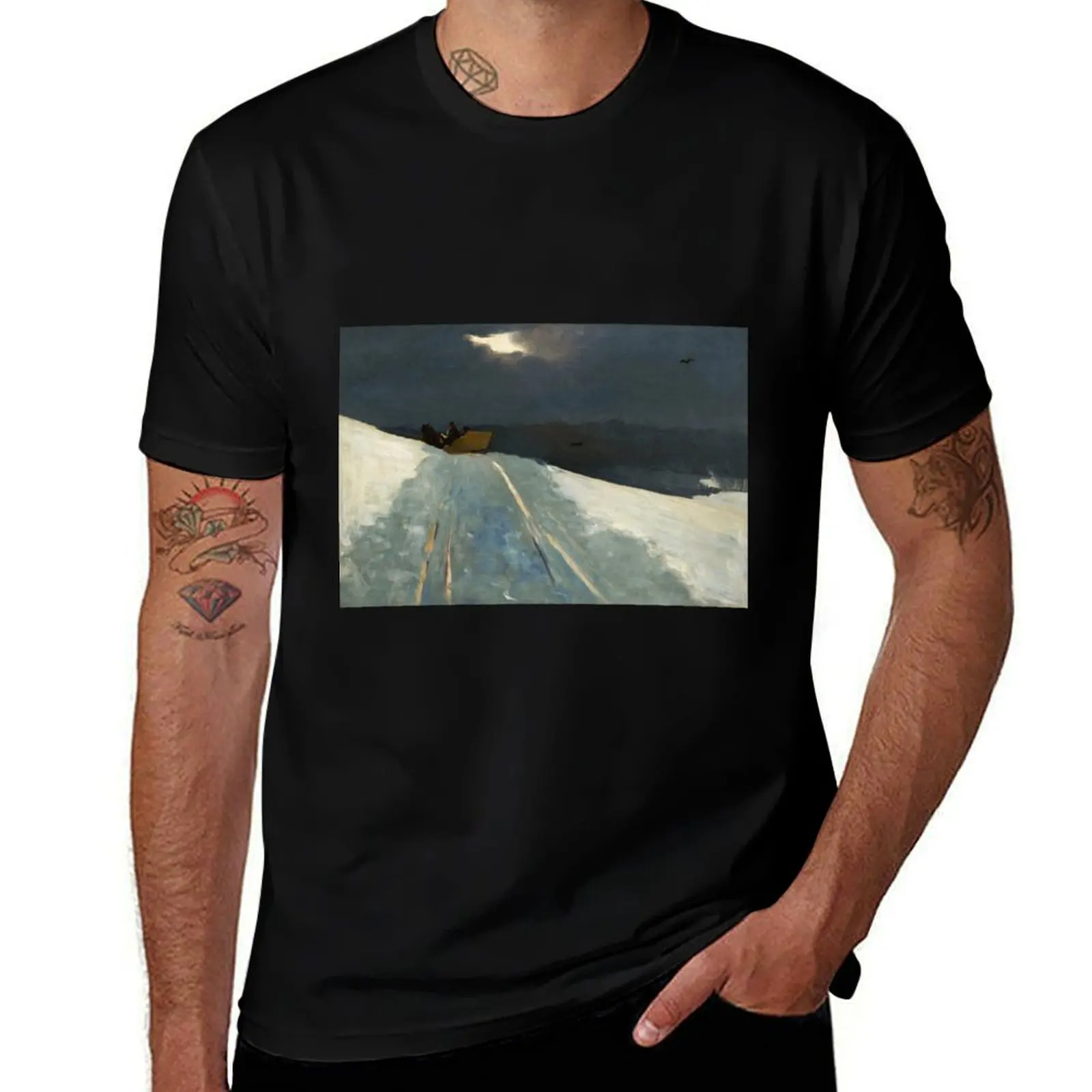 Winslow Homer winter masterpiece The Sleigh Ride in the Moonlight landscape painting T-Shirt Halloween Theme T-Shirt