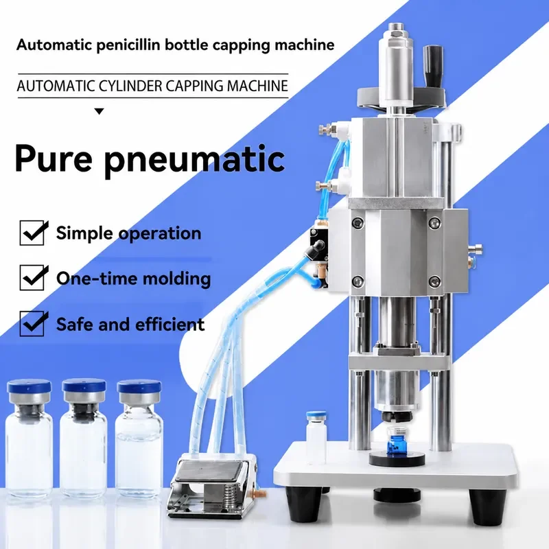 Pure Pneumatic Vial Capping Machine Ampoule Sealer for Oral Liquid Glass Bottles Aluminum Plastic Caps Automatic Crimper Tool