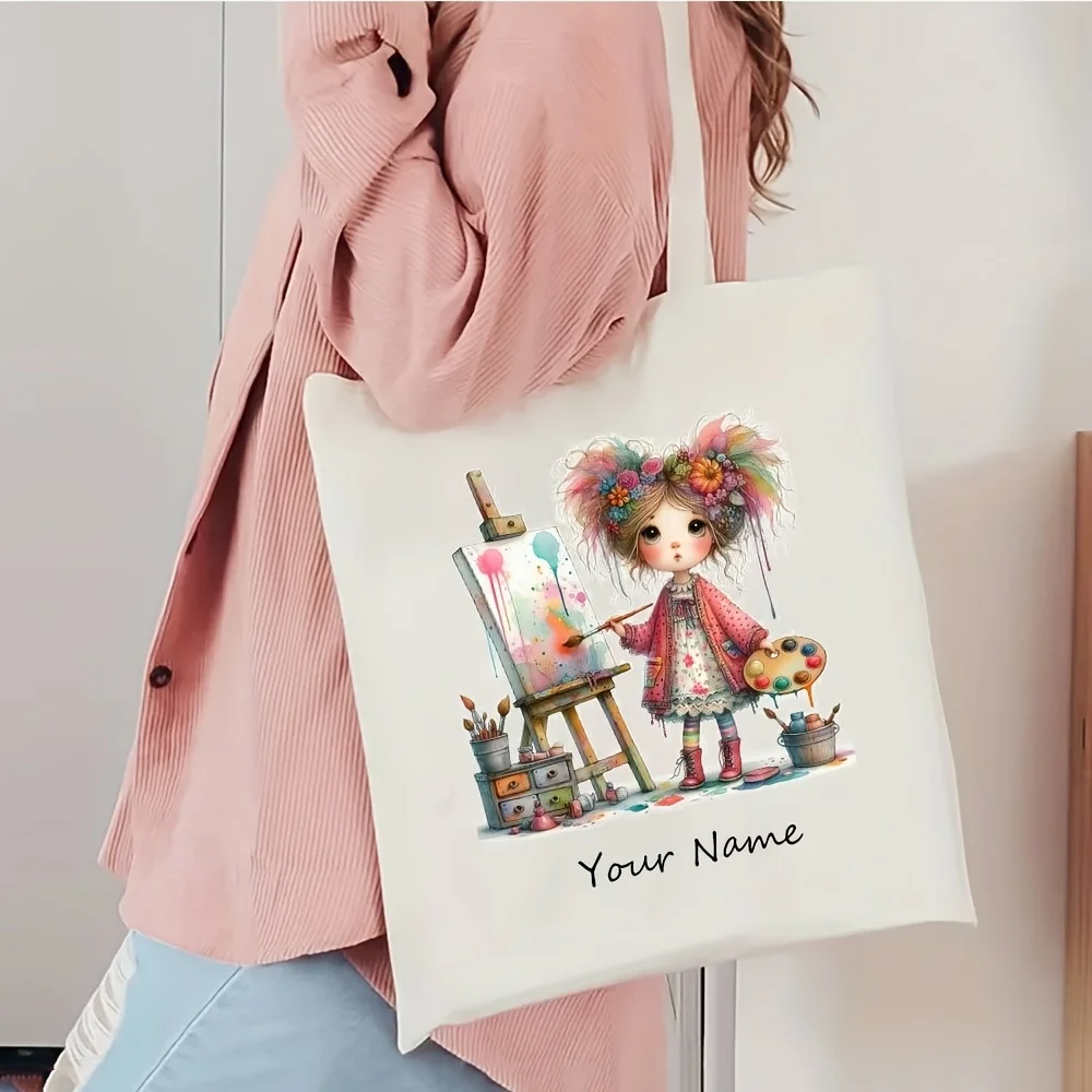 Custom Name Cute Relaxed Theme Design Elements Adorable Hand Shoulder Bag Durable Large Capacity for Parties Travel Shopping