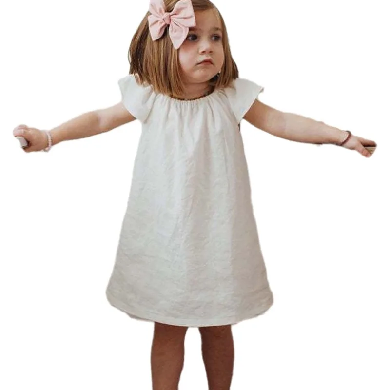 Summer Toddler Baby Girls Dress 100% Cotton Soft Baby Simple Dress Solid A-line Toddler Smock Dress Kids Loose Dresses Clothing