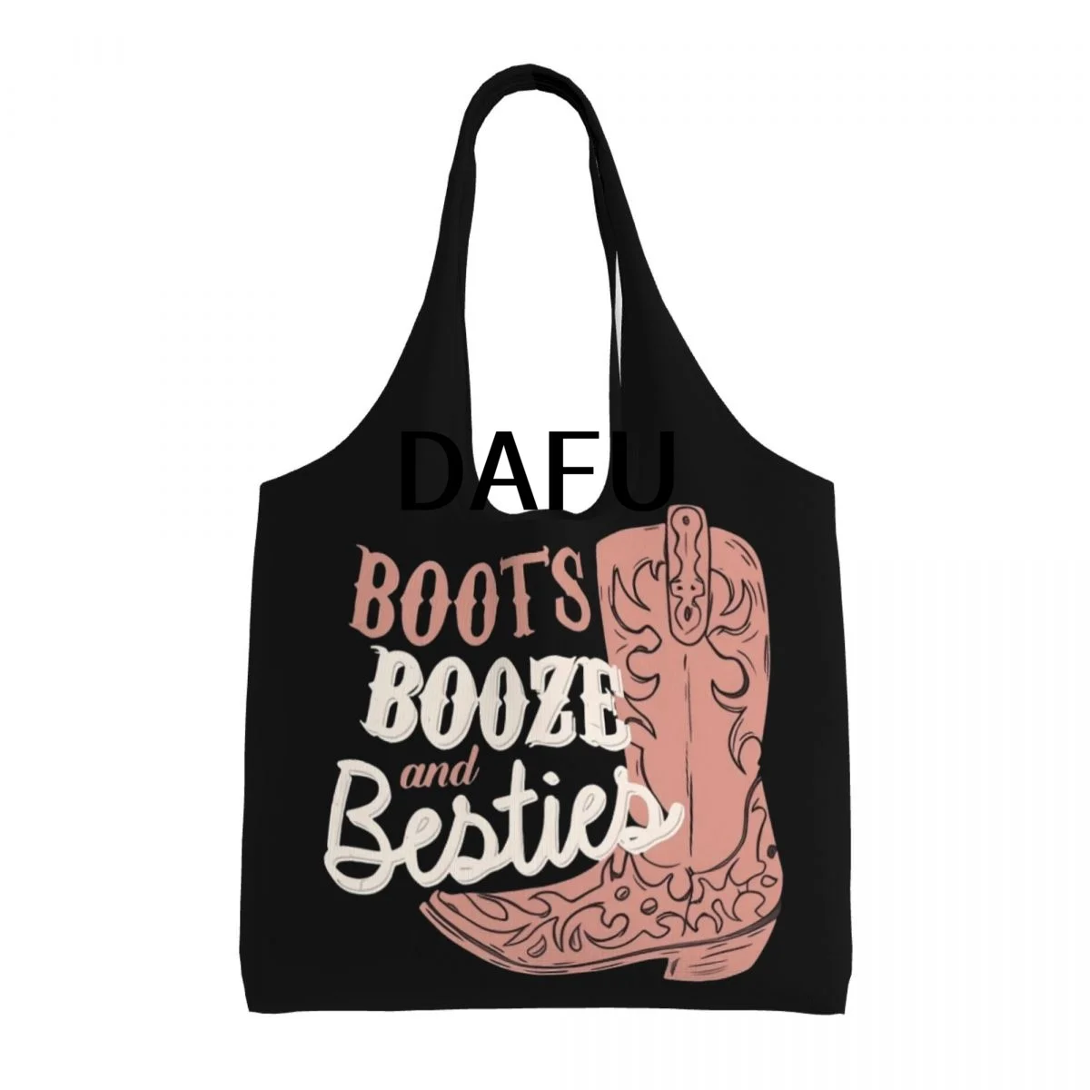 

Boots, Booze, And Besties Large Capacity Canvas Tote Bag Single Shoulder Work Commute Bag For Women Eco-Friendly Shopping Bag