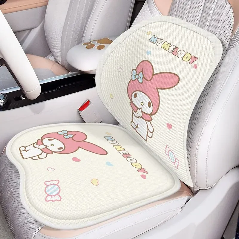 MINISO Sanrio HelloKitty Cuscino in seta di ghiaccio per auto Cute Melody Kuromi Cuscino per sedile in gel Cuscino per sedile principale del conducente Accessori per auto