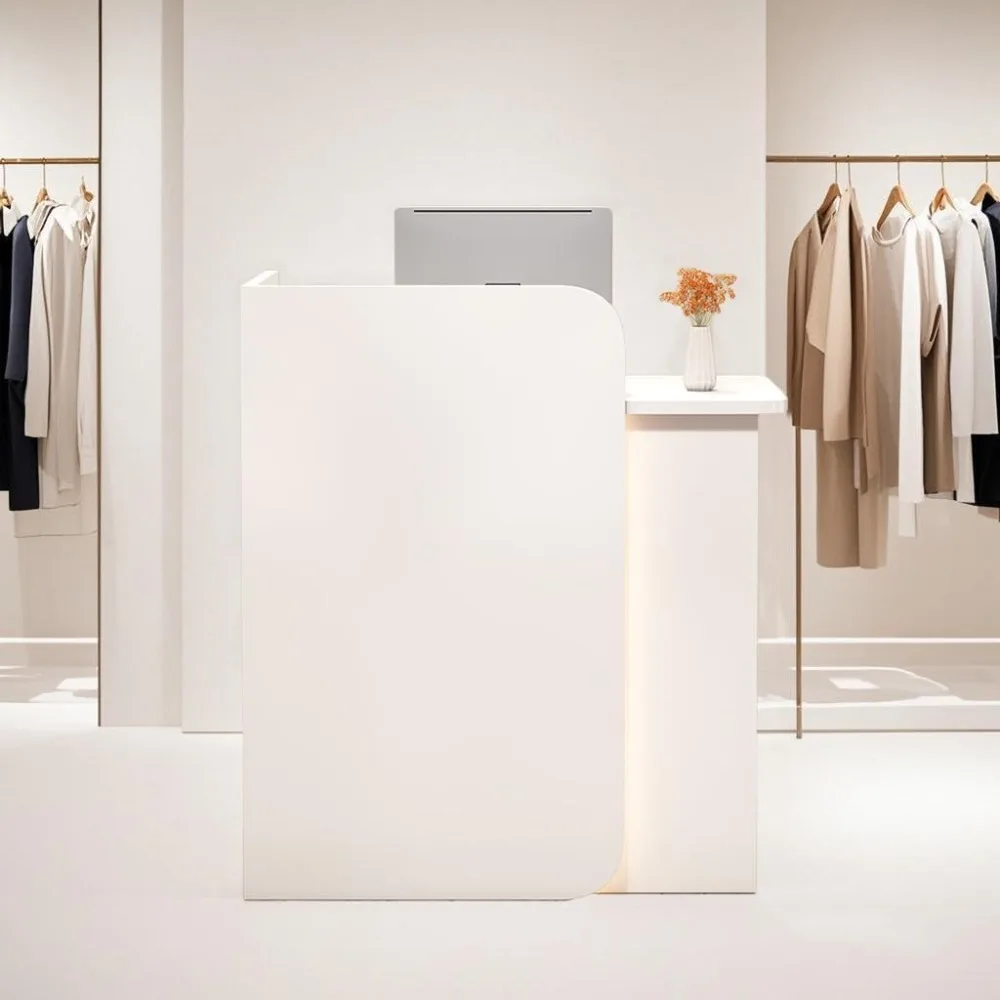 

Front Desk Reception Counter, Reception Desk with Counter, with Lockable Drawer Modern Retail Counter Checkout for Salon Beauty