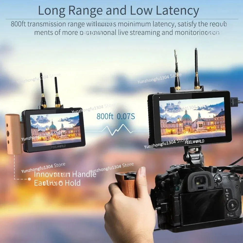 FEELWORLD 5.5 Inch Wireless Video Transmission System with Transmitter Receiver DSLR Camera Field Direct AC DP Monitor  FT6 FR6
