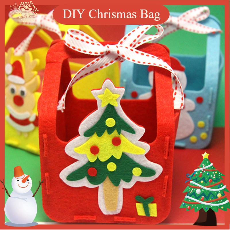 Non-woven DIY Christmas Candy Bag Kids Handmade Craft Xmas Decoration Materials Kits Apple Box Handbag for Children Toys Gifts