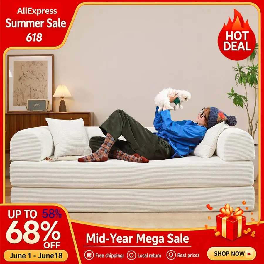 

79 Convertible Sofa Bed, Boneless Corduroy Sleeper Foldable Modular Couch, Memory Foam Compressed Sofa in A Box, Folding, Custom