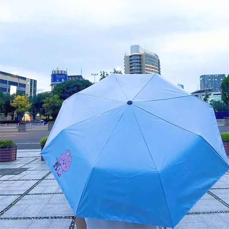 BT21 anime cartoon cute automatic umbrella kawaii for boys and girls summer sunshade UV protection parasol fan merchandise gift view 5