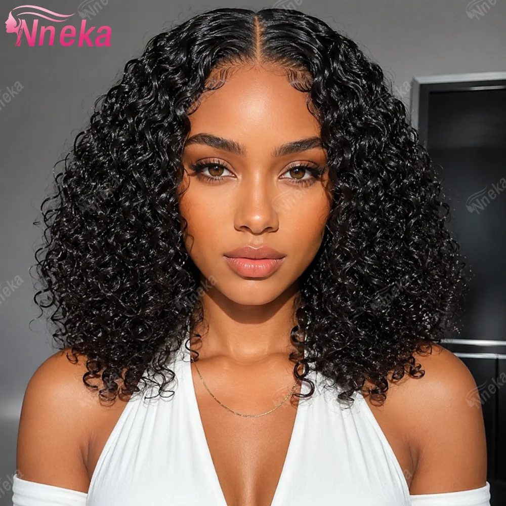 

Brazilian Human Hair Wig For Black Women Afro Curly Pixie Bob Short Preplucked Hairline 4X4 Hd Lace Front Bob Water Wave Wig