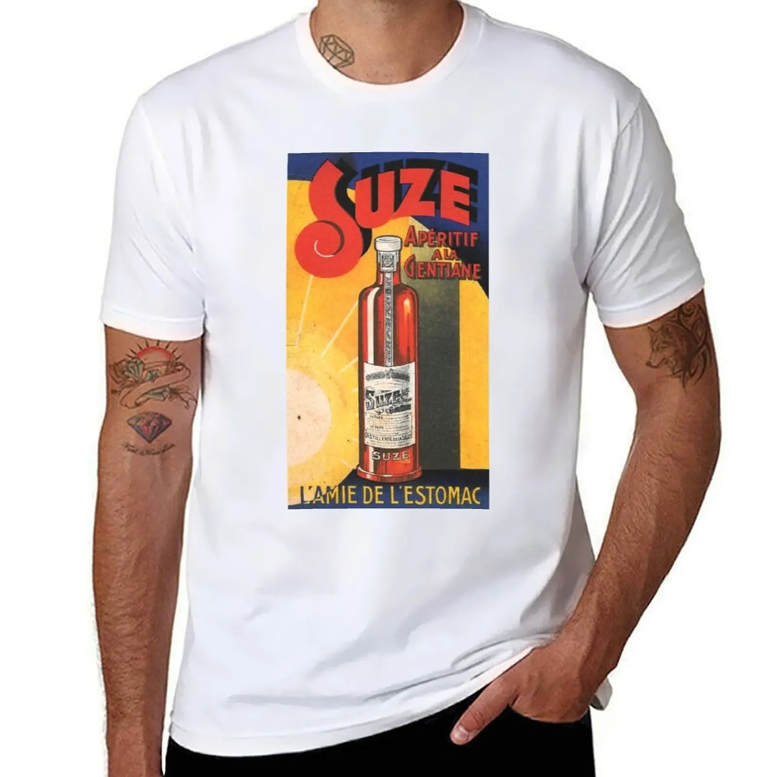 

SUZE advertising poster - vintage Gentian Aperitif T-Shirt t shirt for man men t shirt cotton 100% T-Shirt