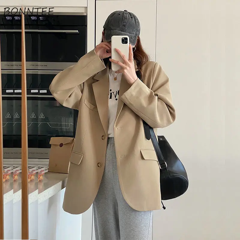 

Blazers Woman Casual Solid All-match Korean Style Office Ladies Outwear Simple Elegant Trendy Ins Formal Basic New Autumn Retro