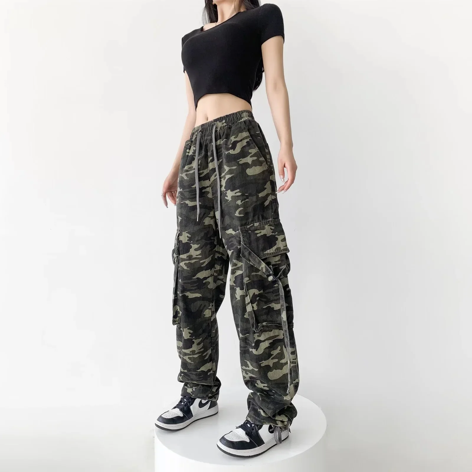 Camouflage Trousers Camouflage Cargo Pants Women Pants Baggy Pants Woman Wide Leg Pant Loose Cargo Pant Drawstring Sweatpants